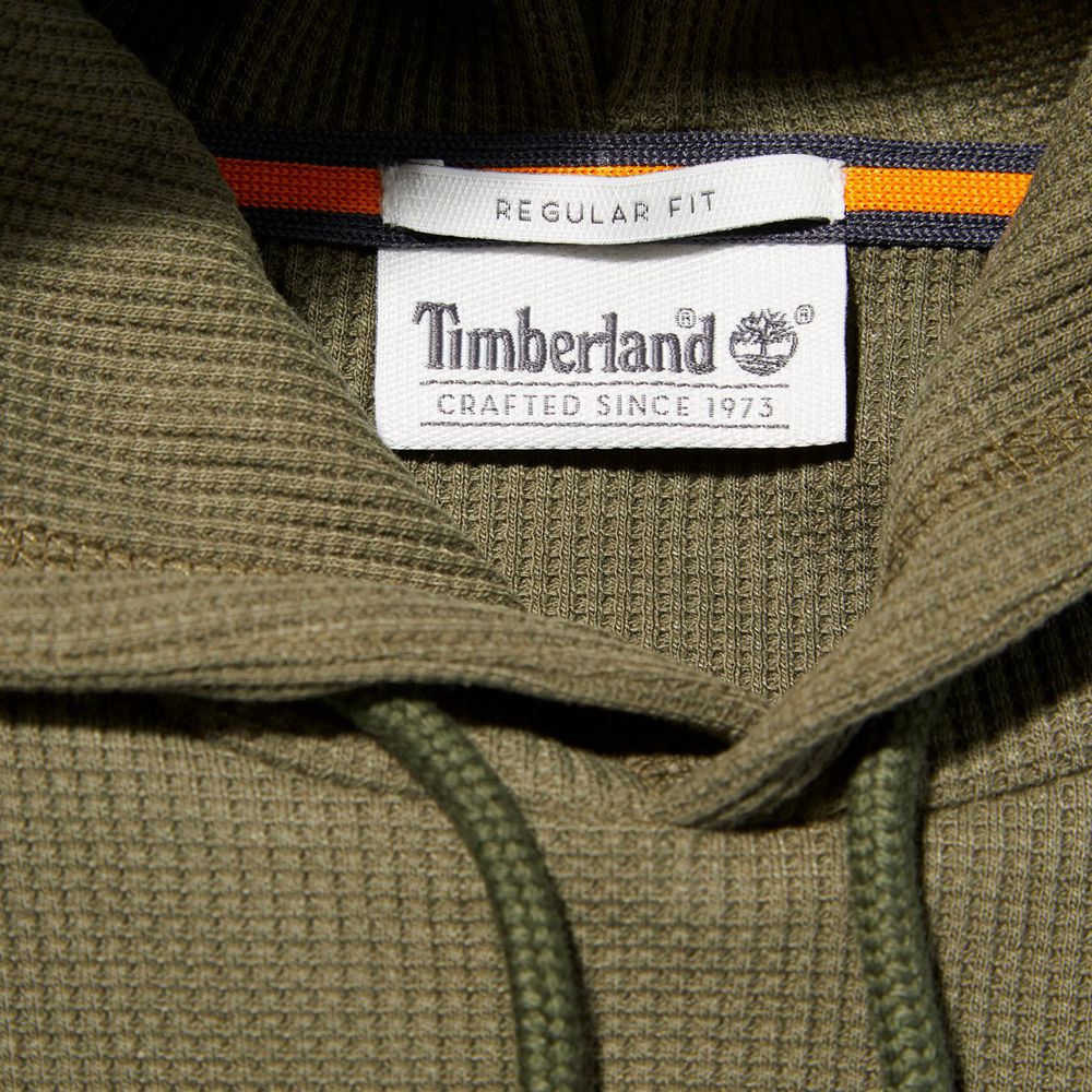 Timberland Mens Sweatshirts Wharf River Waffle-Knit Hoodie - Olive - India ZO0821497